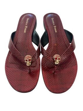 Daniela Funari Sandals Red Snake-Print Slide Mules Women’s Size 40